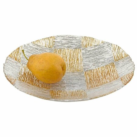 TARIFA 12 in. Silver & Gold Cubes Hand Decorated Glass Bowl TA3102451